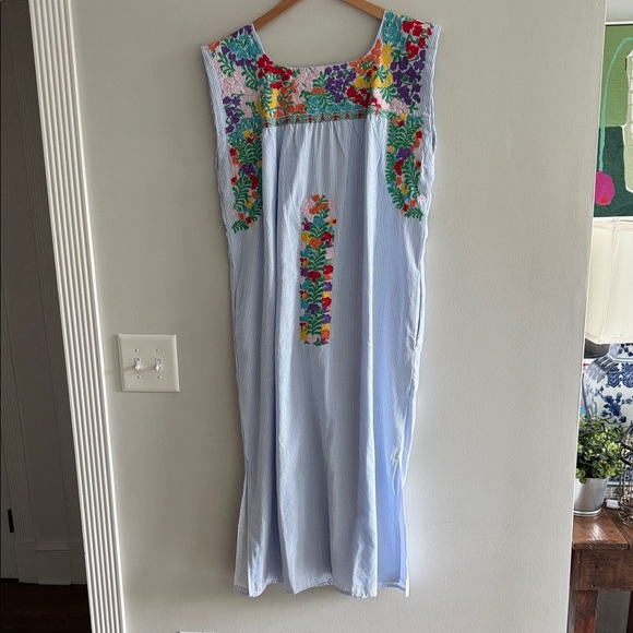 J. Marie Embroidered Pinstripe Sleeveless Dress with Floral Design L - Picture 2 of 15